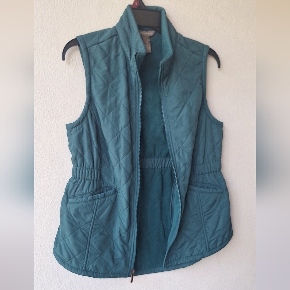 Bit & Bridle Quilted Vest Women Green Full Zip Pockets Size XS - Picture 4 of 6